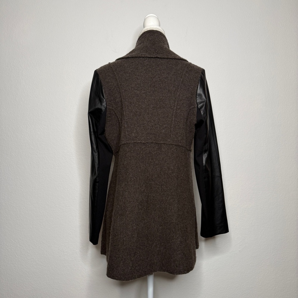 Eileen Fisher Peat Wool Leather Cardigan Jacket Black Brown NWT Size LP - Picture 4 of 8